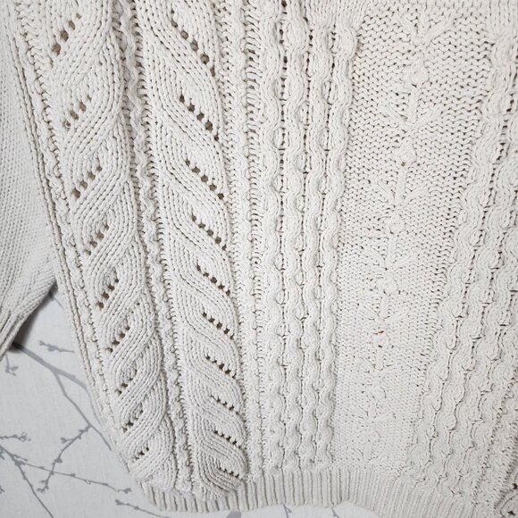 Jessie VTG Ivory Ramie Cotton Cable Knit Popcorn Textured Sweater - Picture 3 of 6